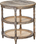 Round Mango Wood Table with Two Cane Shelves Z506