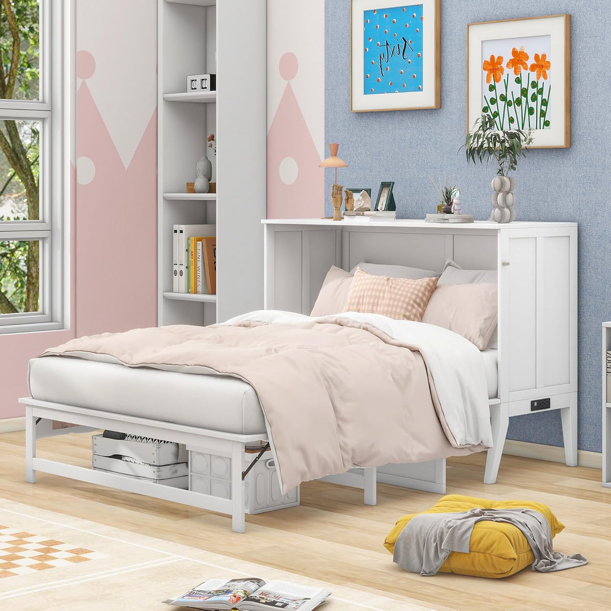 White Wood Queen Murphy Bed J980617