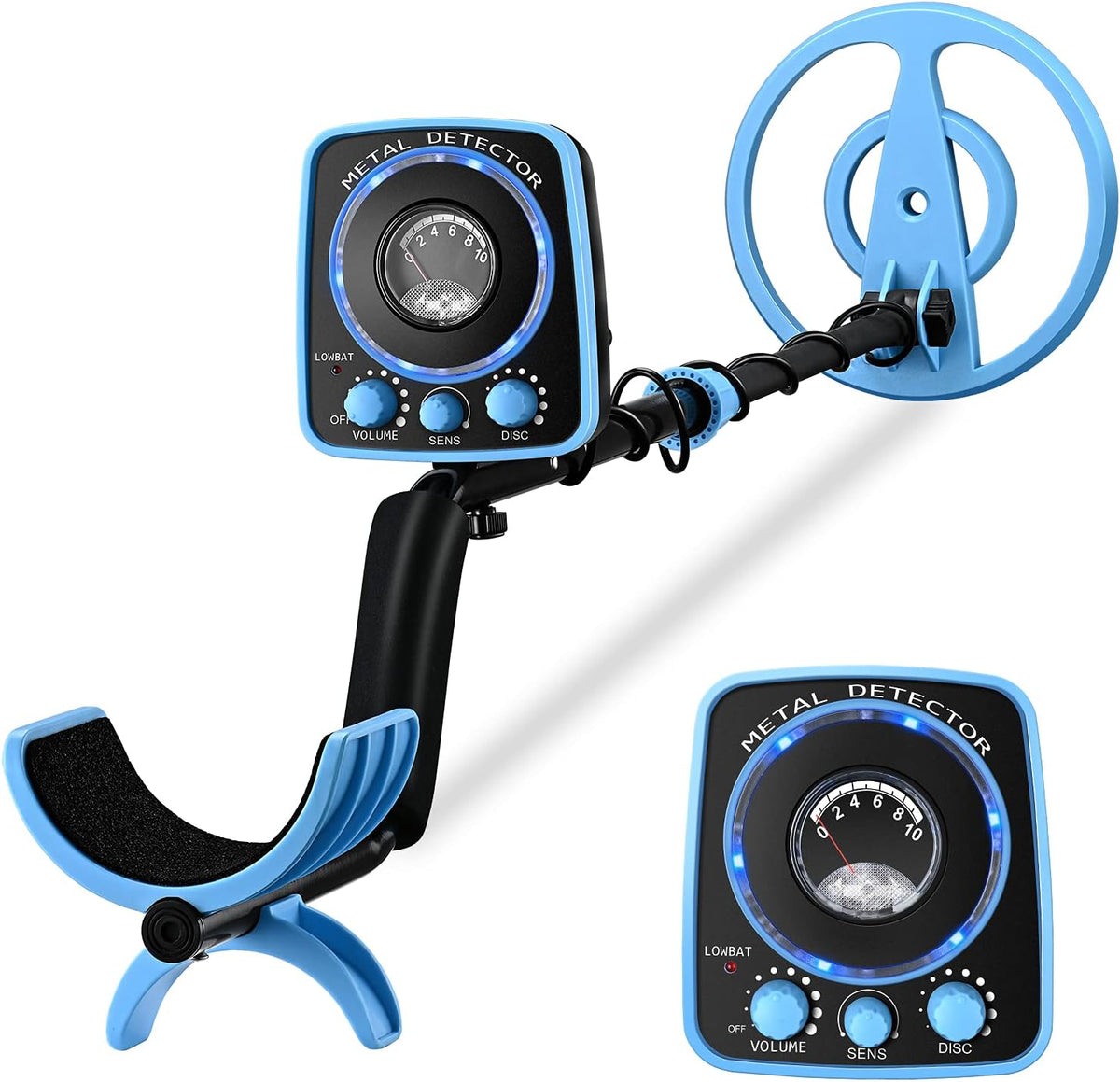 Metal Detector with LED Flash Indicators, Adjustable Waterproof, Folding Shovel & Carrying Bag F446
