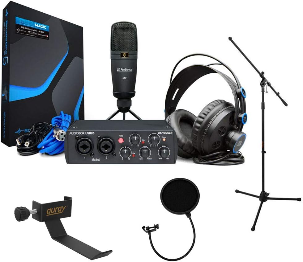 Recording Bundle with Mic Stand, Headphone Holder & Pop Filter Kit Q48964