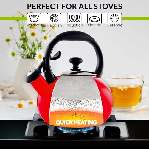 1.8 QT Red Enamel on Carbon Steel Whistling Kettle A920