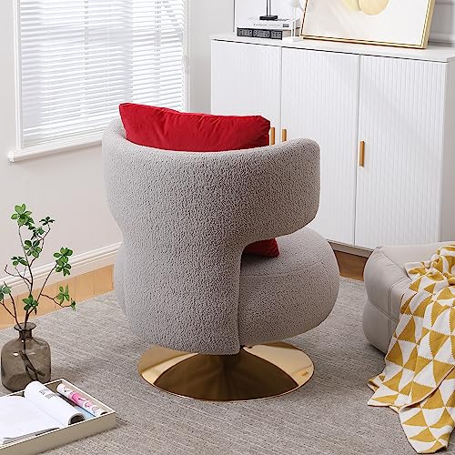Upholstered Swivel Barrel Chair with Pillow White Orange Teddy D925348