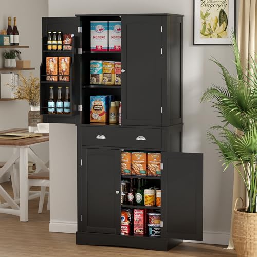 White 4 Door 1 Drawer Tall Storage Cabinet with Adjustable Shelves A6694