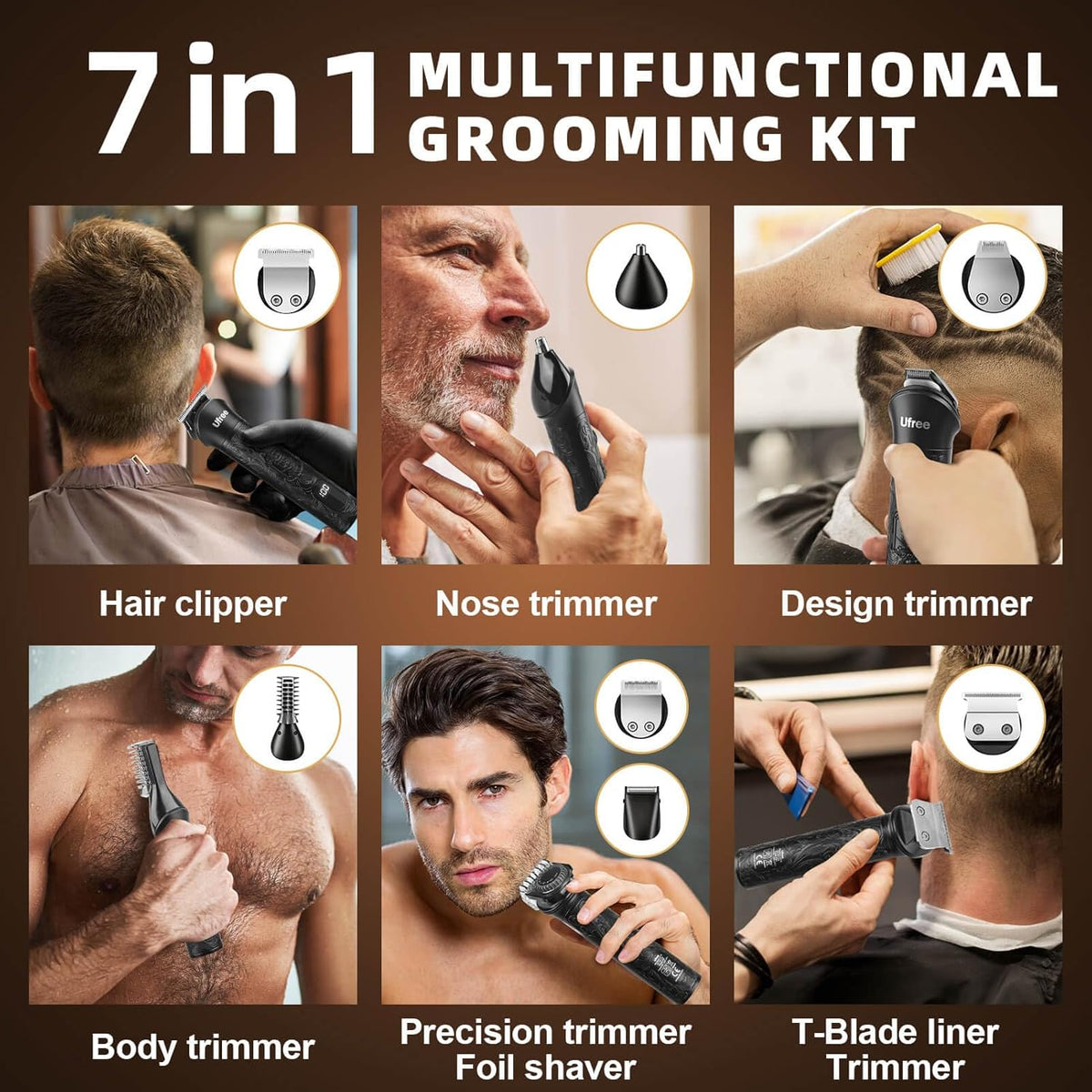Beard Trimmer Electric Razor Cordless Hair Clippers 7 in 1 Beard Grooming Kit Q83453