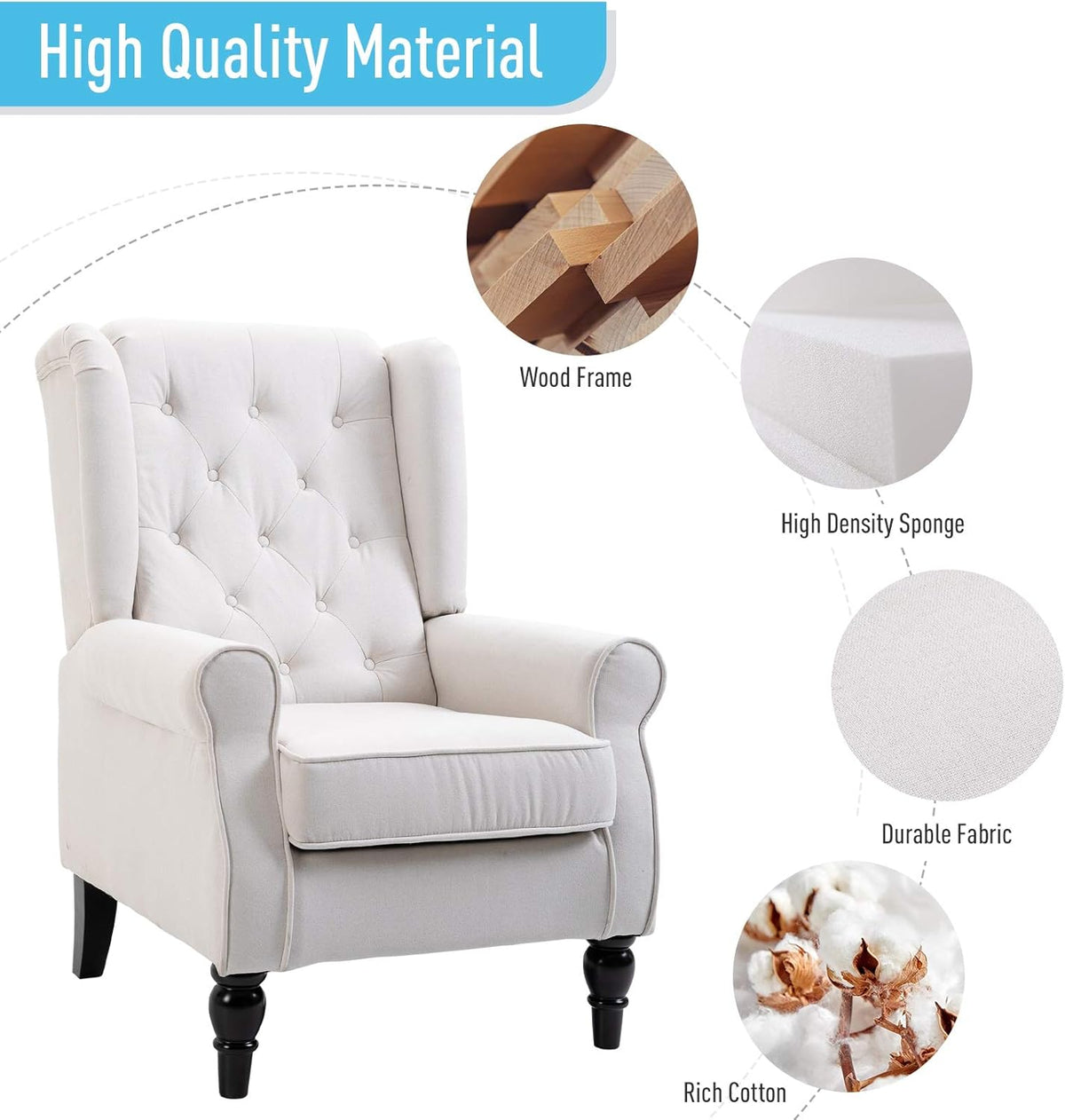 Cream White Button-Tufted Accent Chair Set of 2 O7522