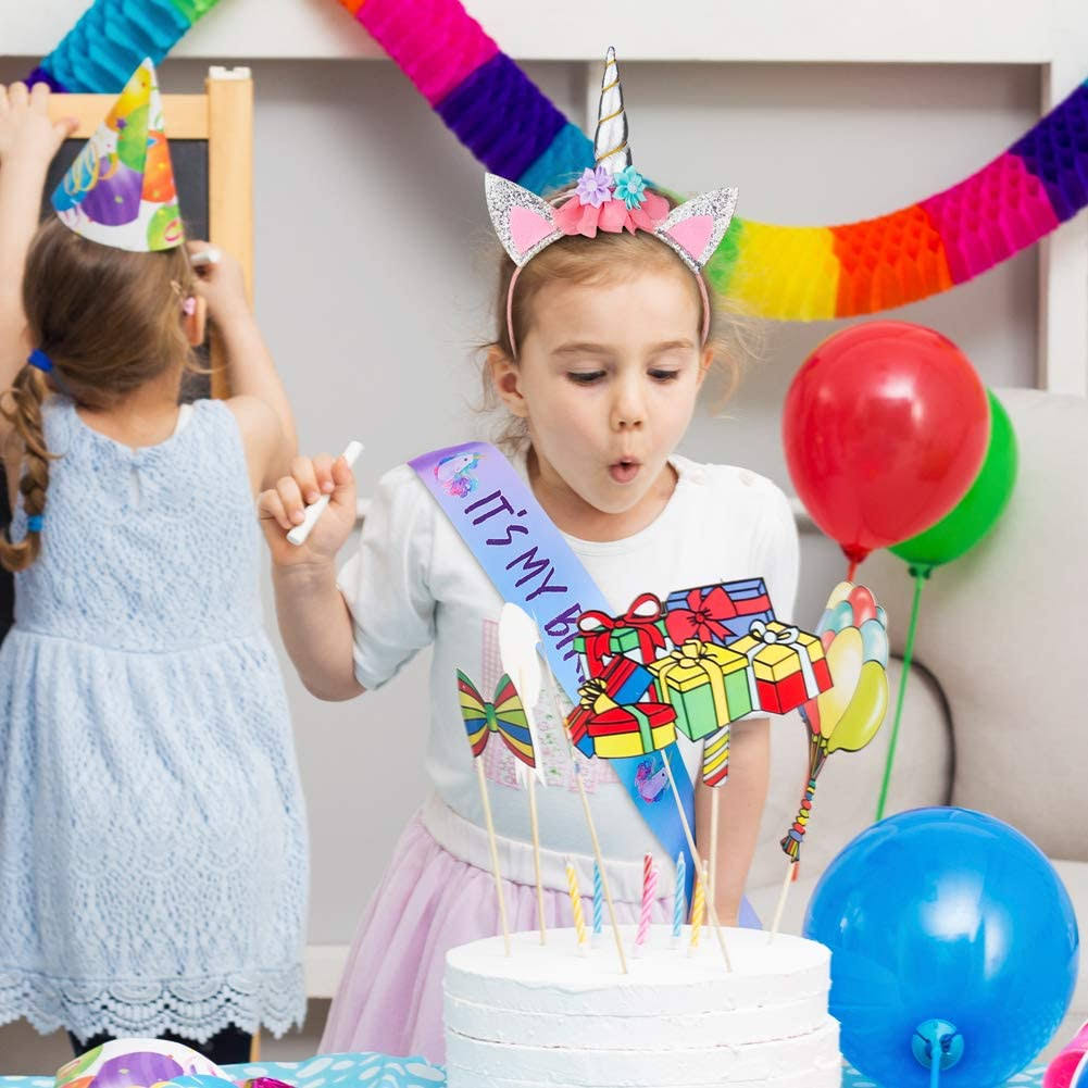 Silver Unicorn Headband and Birthday Sash Set O4529