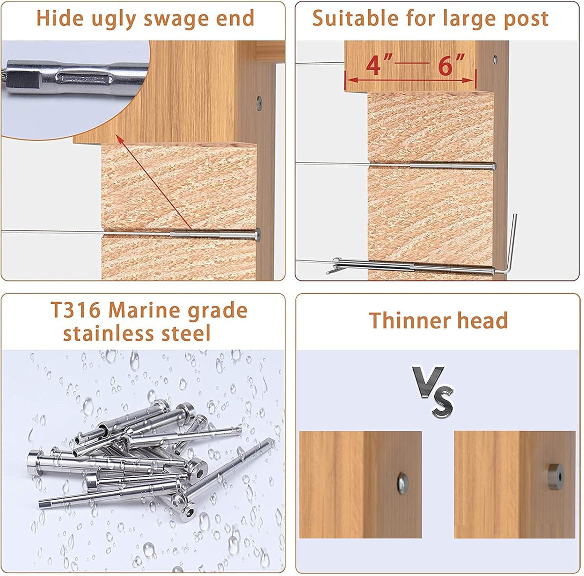 1/8 Cable Railing Kit Tensioner Fitting Swage Threaded Stud and Stemball Swage Combination Pack G3205
