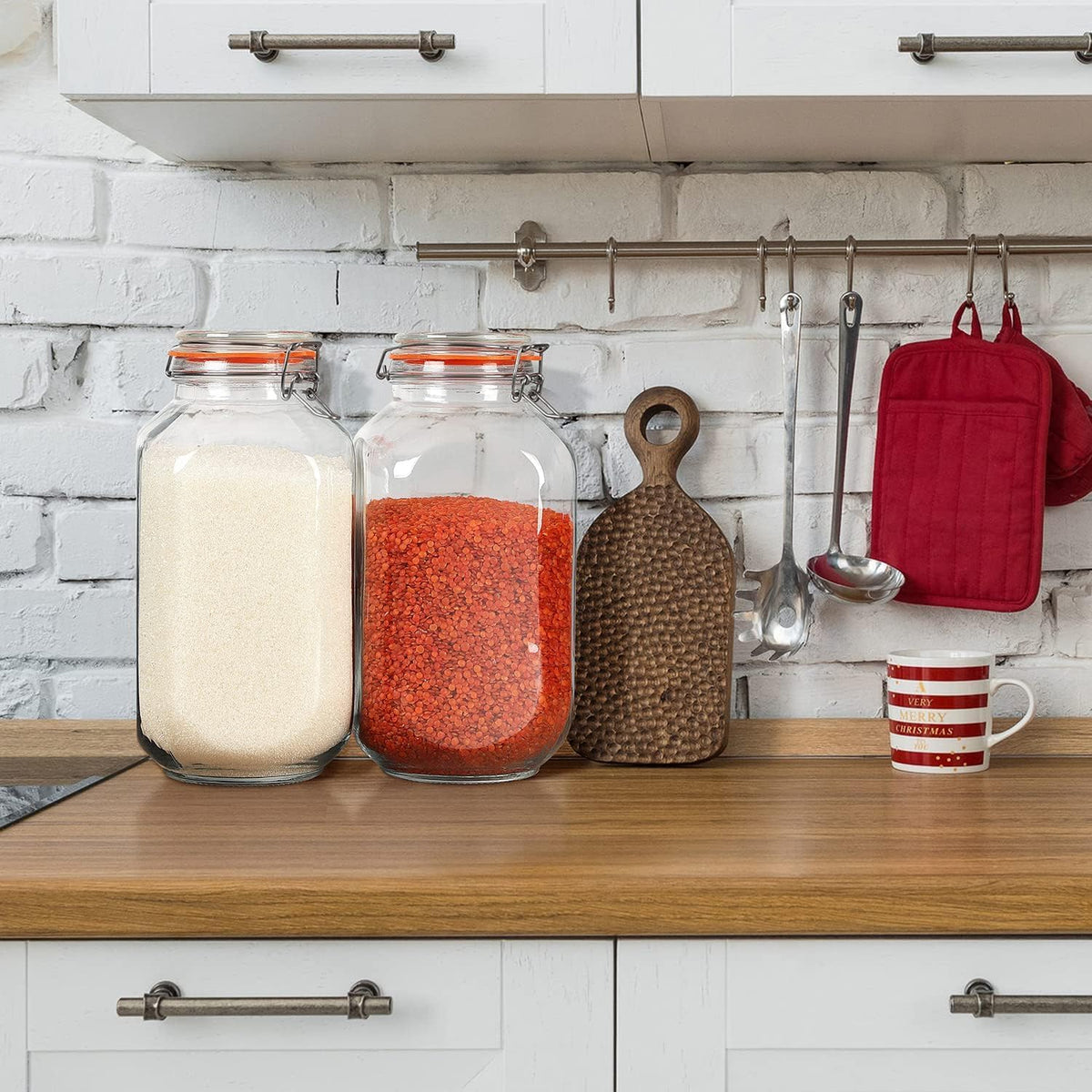 2 Pack 1 Gallon Square Glass Storage Jars with Airtight Lids I67694
