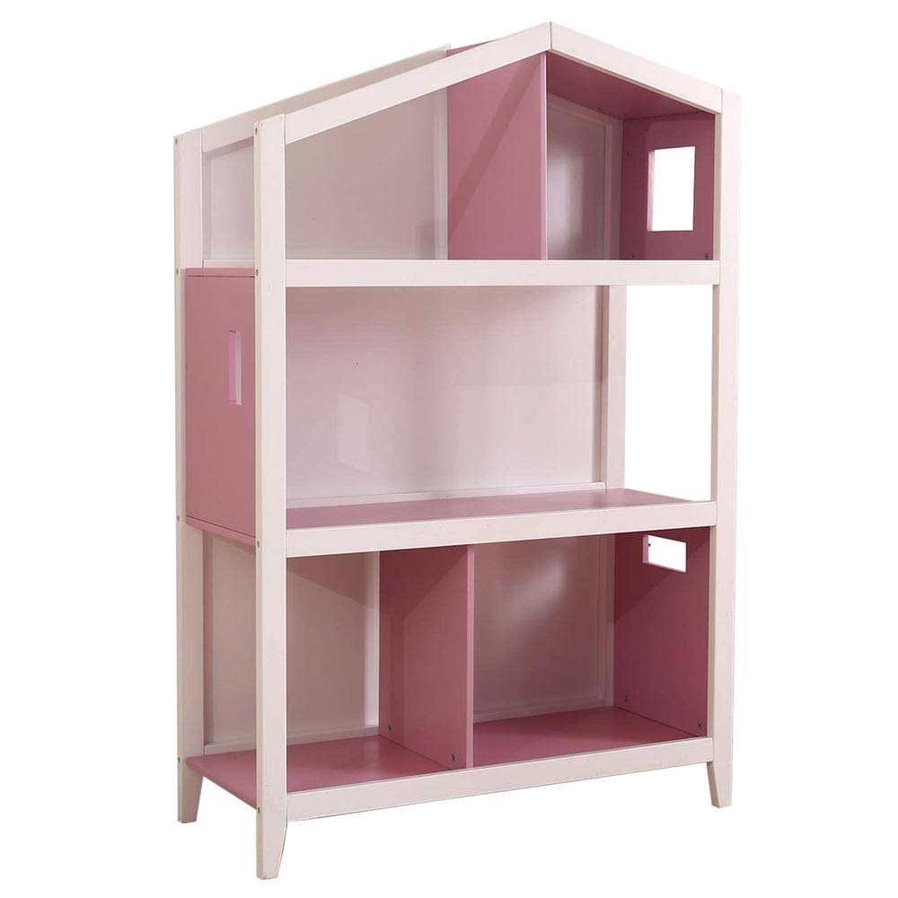 Pink and White Wooden Kids Bookcase with Five Open Shelves Q4156