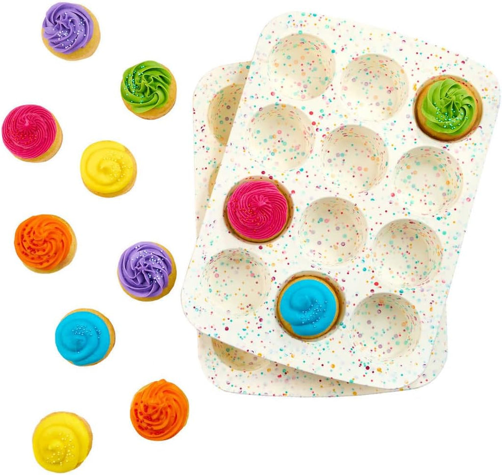 White Confetti 12 Cup Silicone Cake Pan - 2 Pack N2983