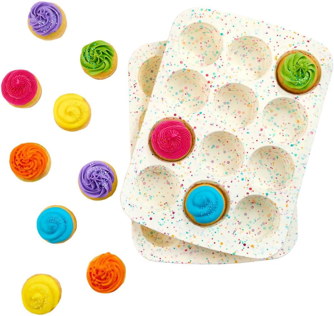 White Confetti 12 Cup Silicone Cake Pan - 2 Pack N2983
