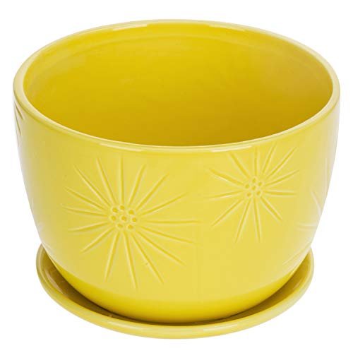 7 Inch White Ceramic Plant Pot with Drainage Hole and Saucer U5487