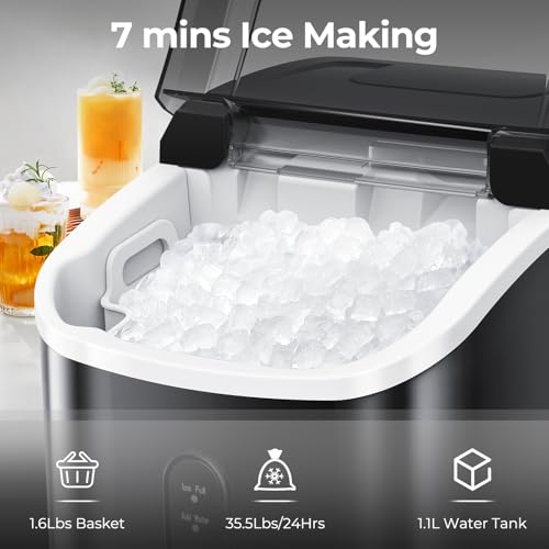 Black Countertop Nugget Ice Maker with Self-Cleaning T24471
