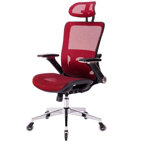 Red Mesh High Back Office Chair with Adjustable Headrest and Flip-Up Arms Y5786