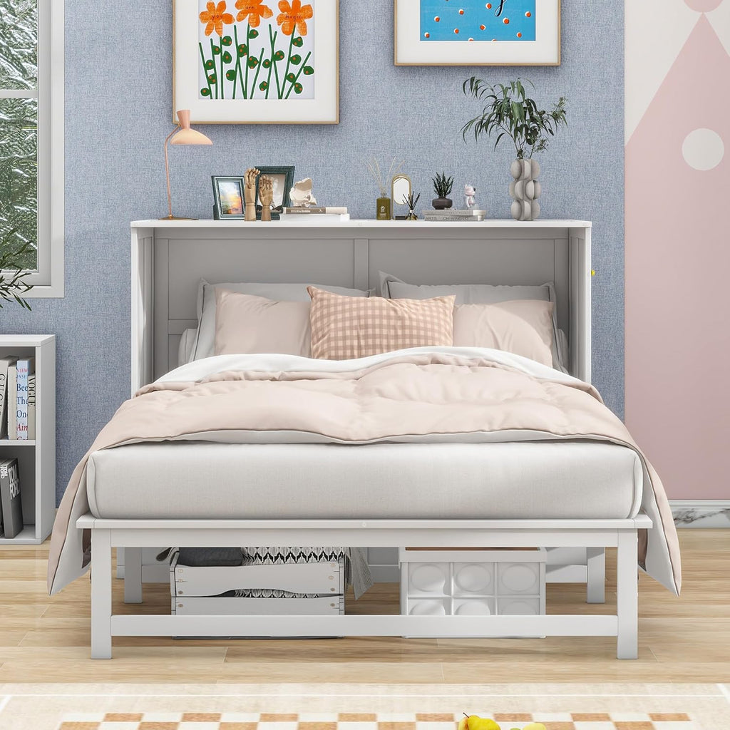 White Wood Queen Murphy Bed J980617