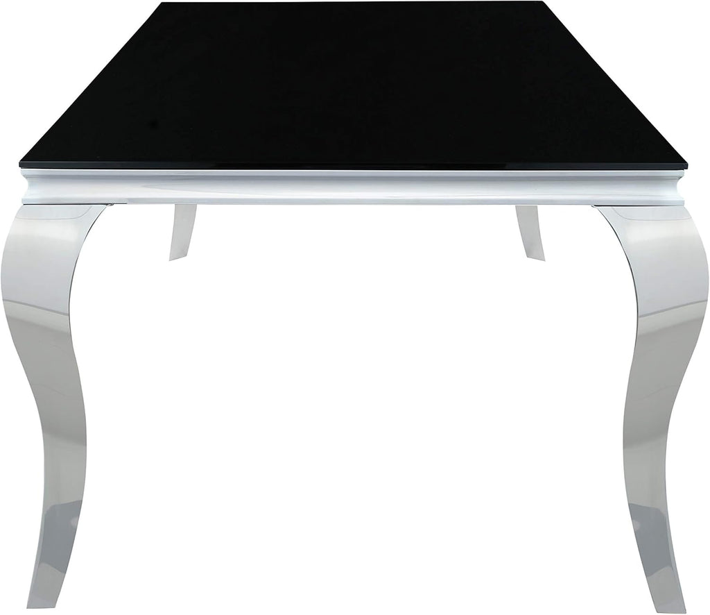 Black and Chrome Rectangular Glass Top Dining Table L6404