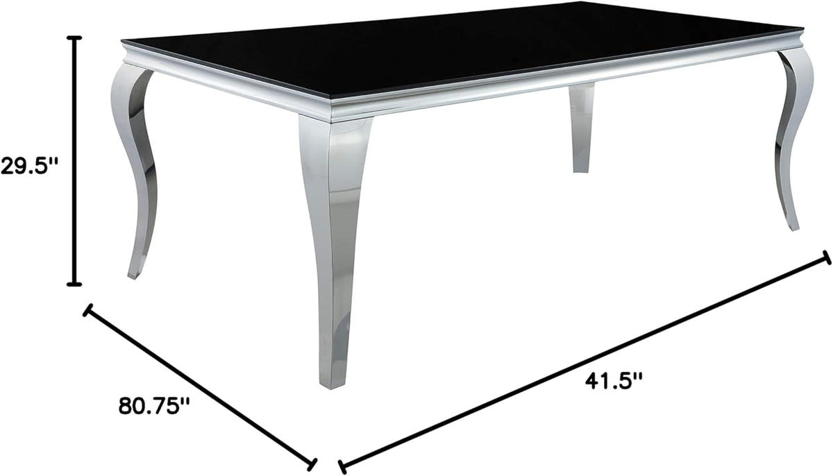 Black and Chrome Rectangular Glass Top Dining Table L6404