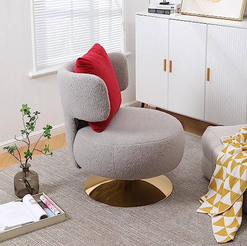 Upholstered Swivel Barrel Chair with Pillow White Orange Teddy D925348