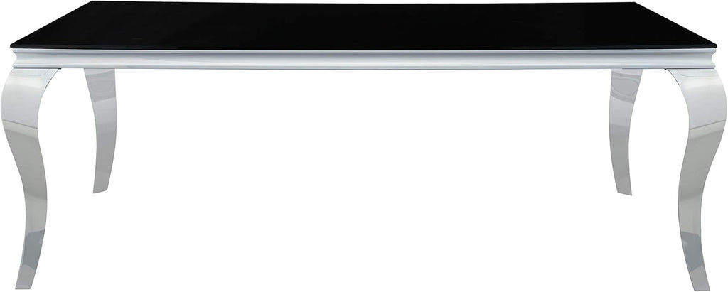 Black and Chrome Rectangular Glass Top Dining Table L6404
