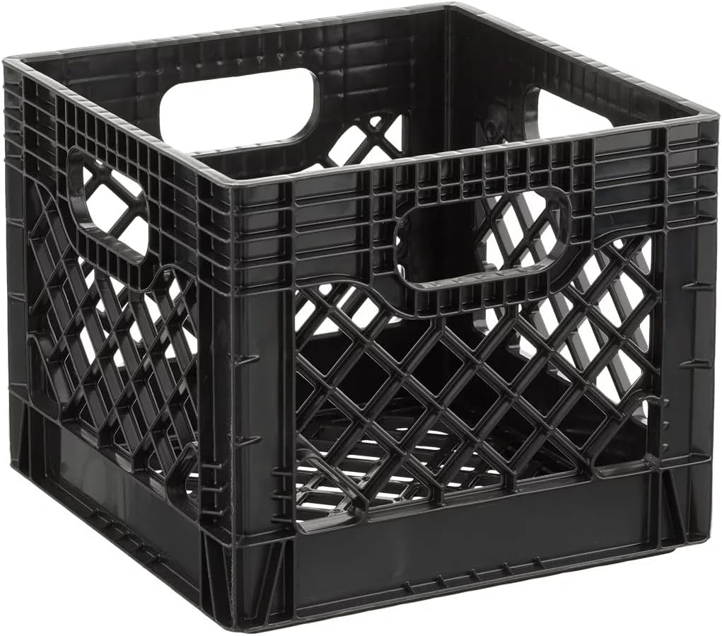16QT Black Heavy-Duty Plastic Square Milk Crate D837125