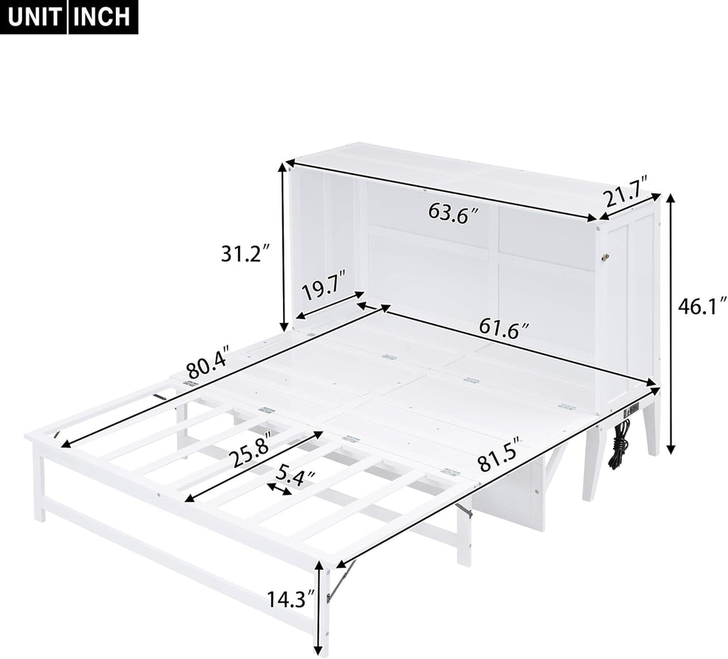 White Wood Queen Murphy Bed J980617