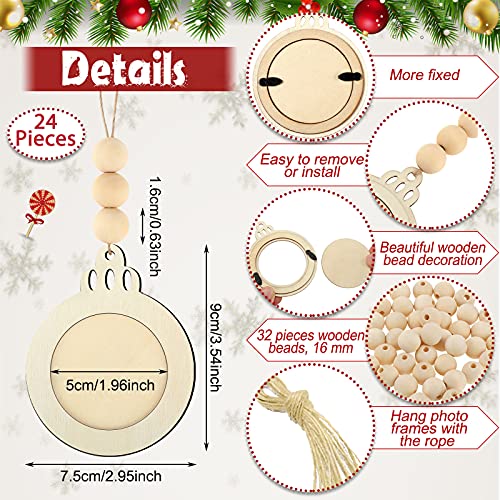 24 Pcs Christmas Photo Ornament Wooden Picture Frames H611853