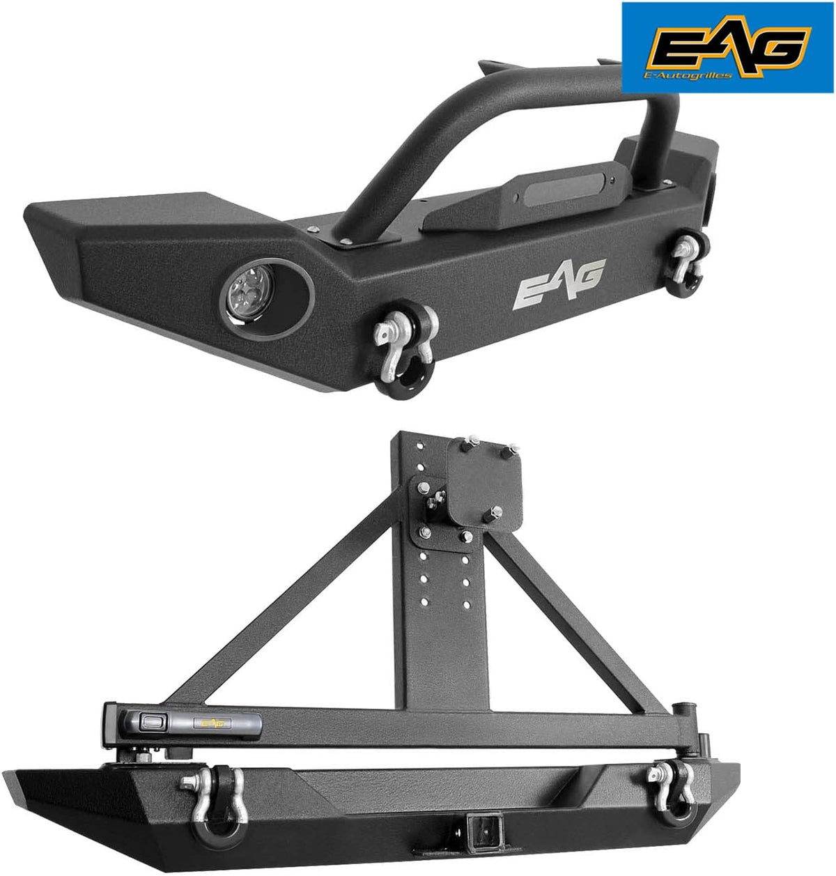 Full Width Front Bumper with LED Lights and Rear Bumper with Tire Carrier F4421