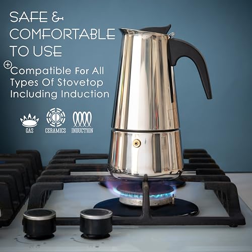 6 Cup Stovetop Espresso Maker 10oz Stainless Steel Black O45802