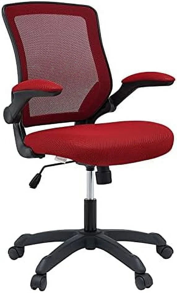 Red Mesh Back Vinyl Seat Office Chair with Flip-Up Arms W820086