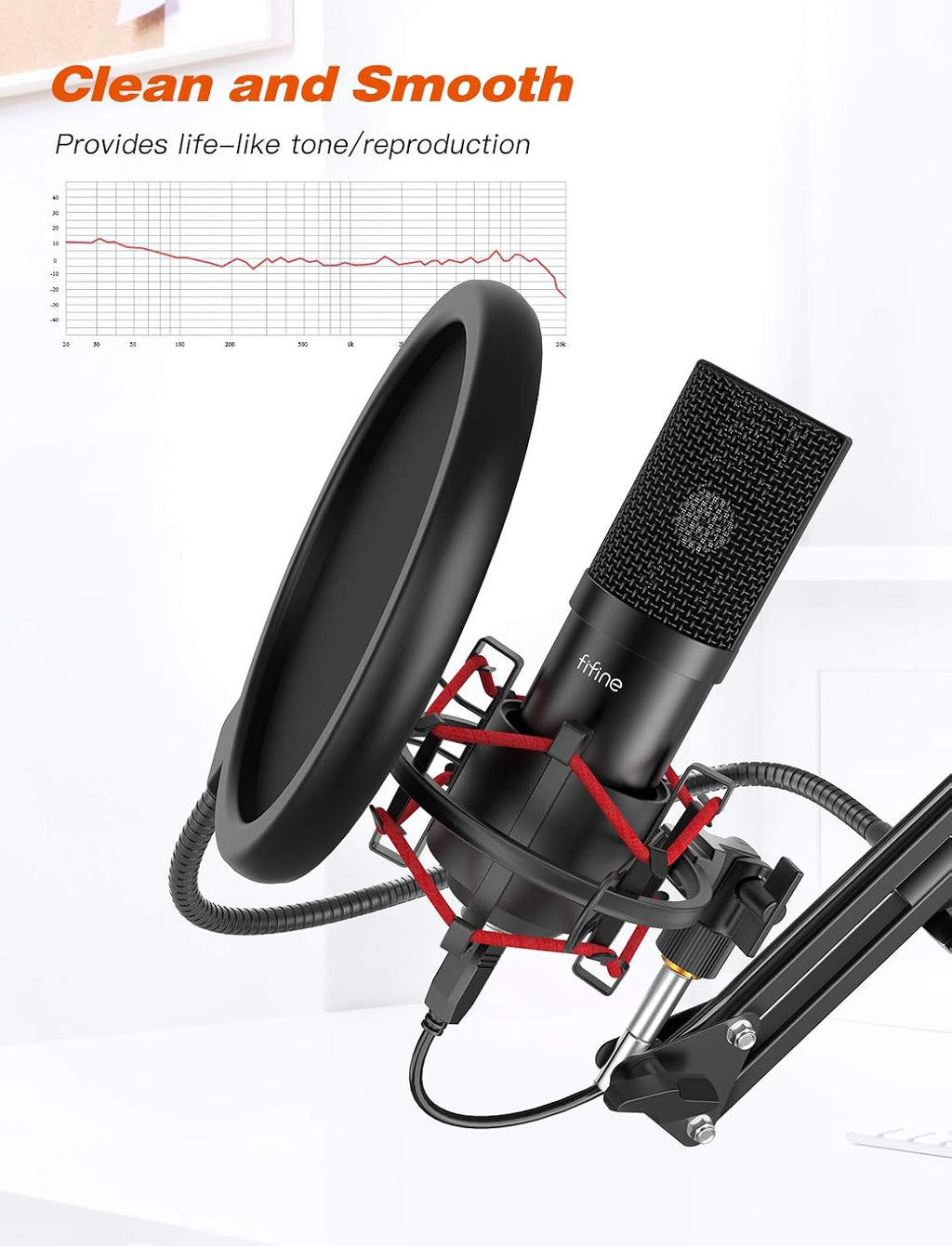 USB Gaming Microphone Set with Flexible Boom Arm Stand Pop Filter R789290