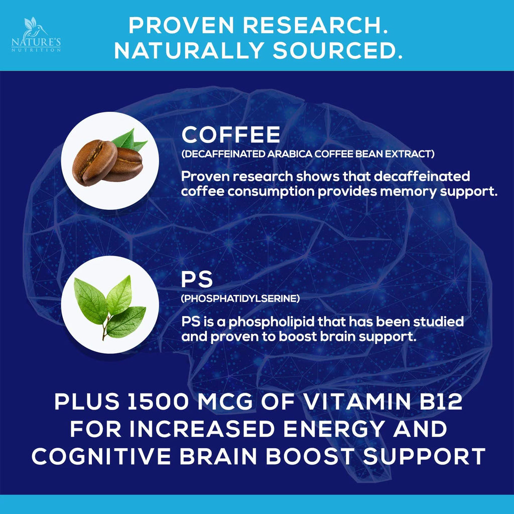 Nootropic Brain Booster Memory Supplement Gummy with B12, Phosphatidylserine, Coffee Extract - 120 Gummies D9906