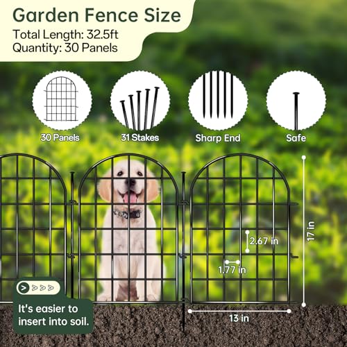 32.5 ft x 22 in 30 Panels Arched No Dig Metal Garden Fence C79626