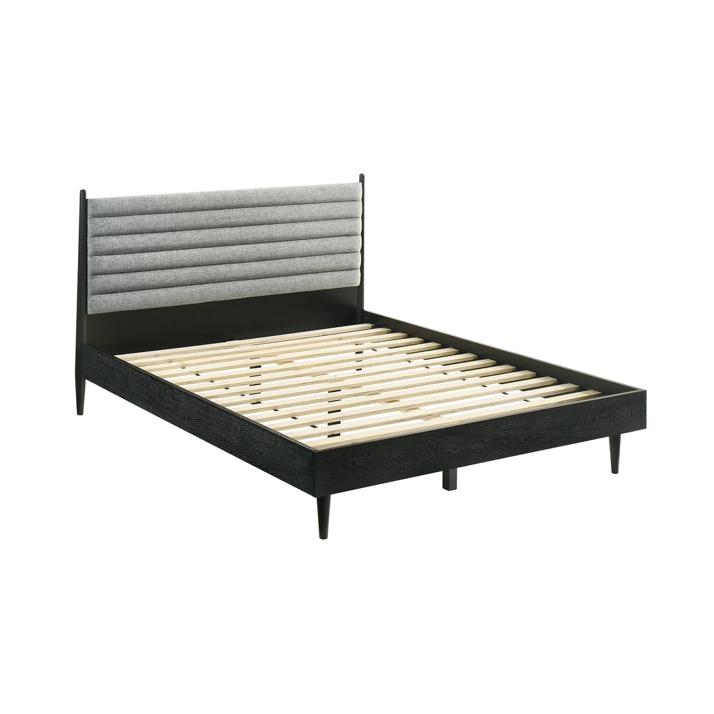 Queen Platform Wood Bed Frame with Slim Track Arms in Black I49048