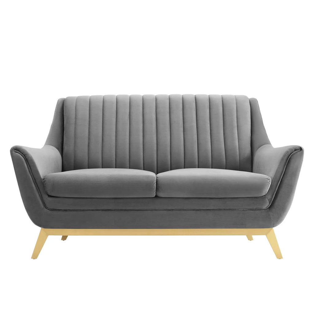 Gray Channel Tufted Performance Velvet Loveseat T747417