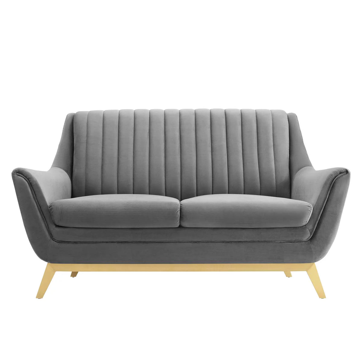 Gray Channel Tufted Performance Velvet Loveseat T747417