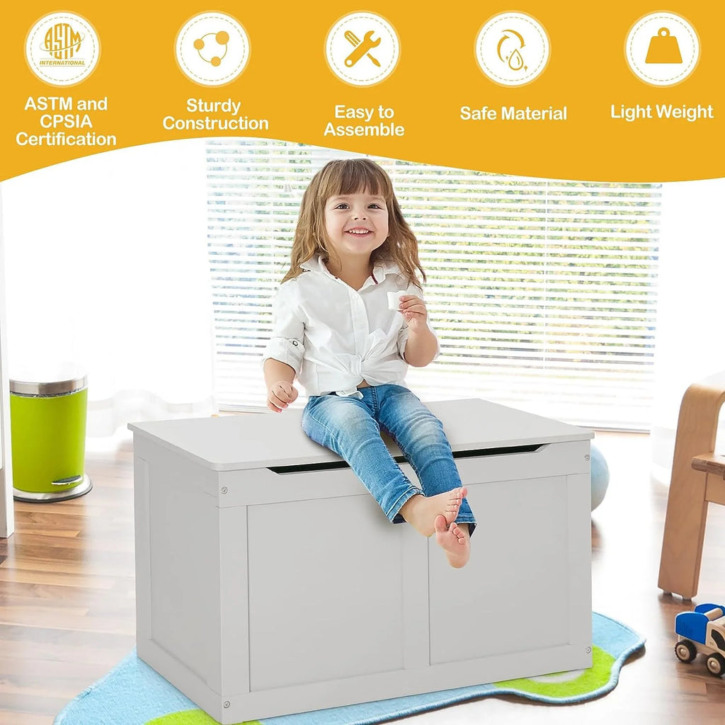 Wooden Toy Box Storage Truck Bench with Flip-Top Lid H4028