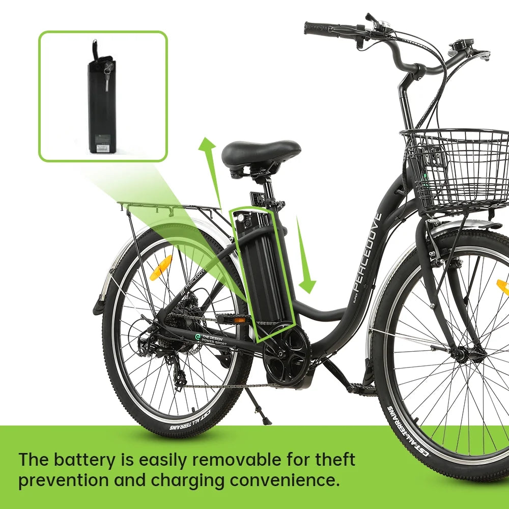 350 W 26" Step Through Electric Bicycle with Basket C3541