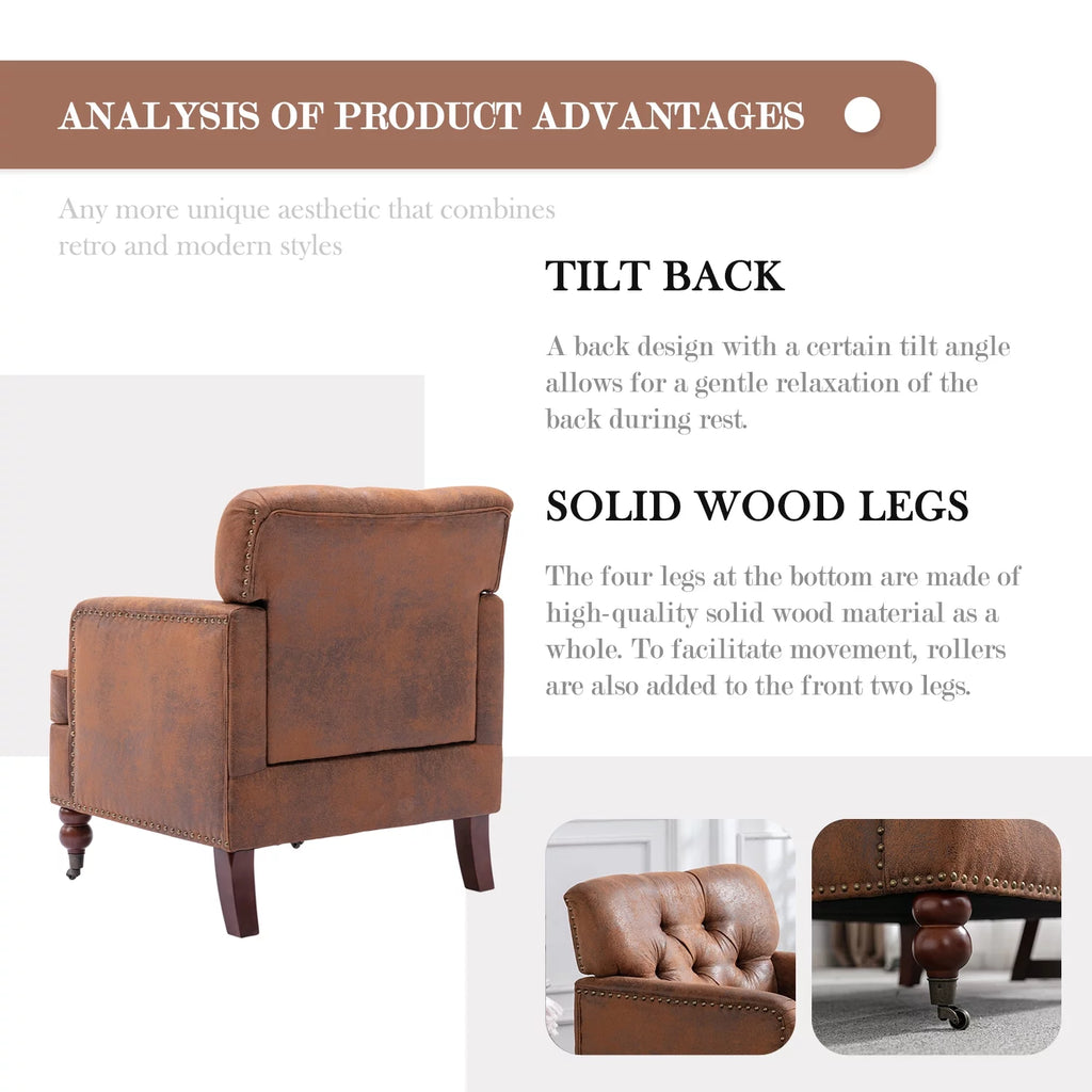 Brown Tufted Upholstered Accent Chair with Wood Legs Z274248
