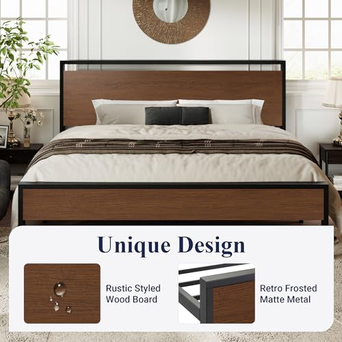 Full Size Platform Bed Frame with Wooden Headboard and Footboard I26690