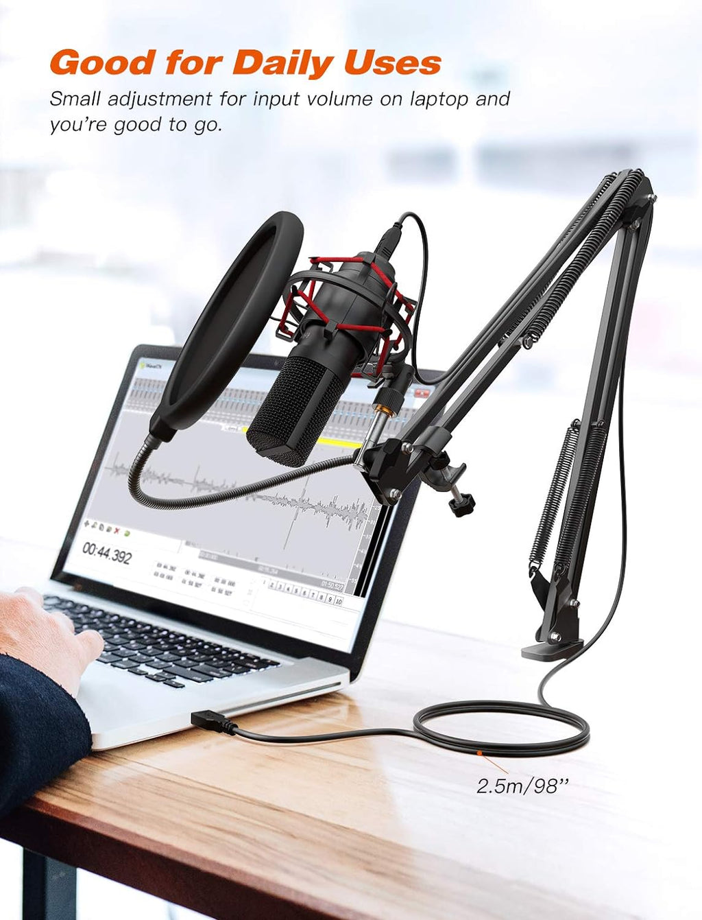 USB Gaming Microphone Set with Flexible Boom Arm Stand Pop Filter R789290