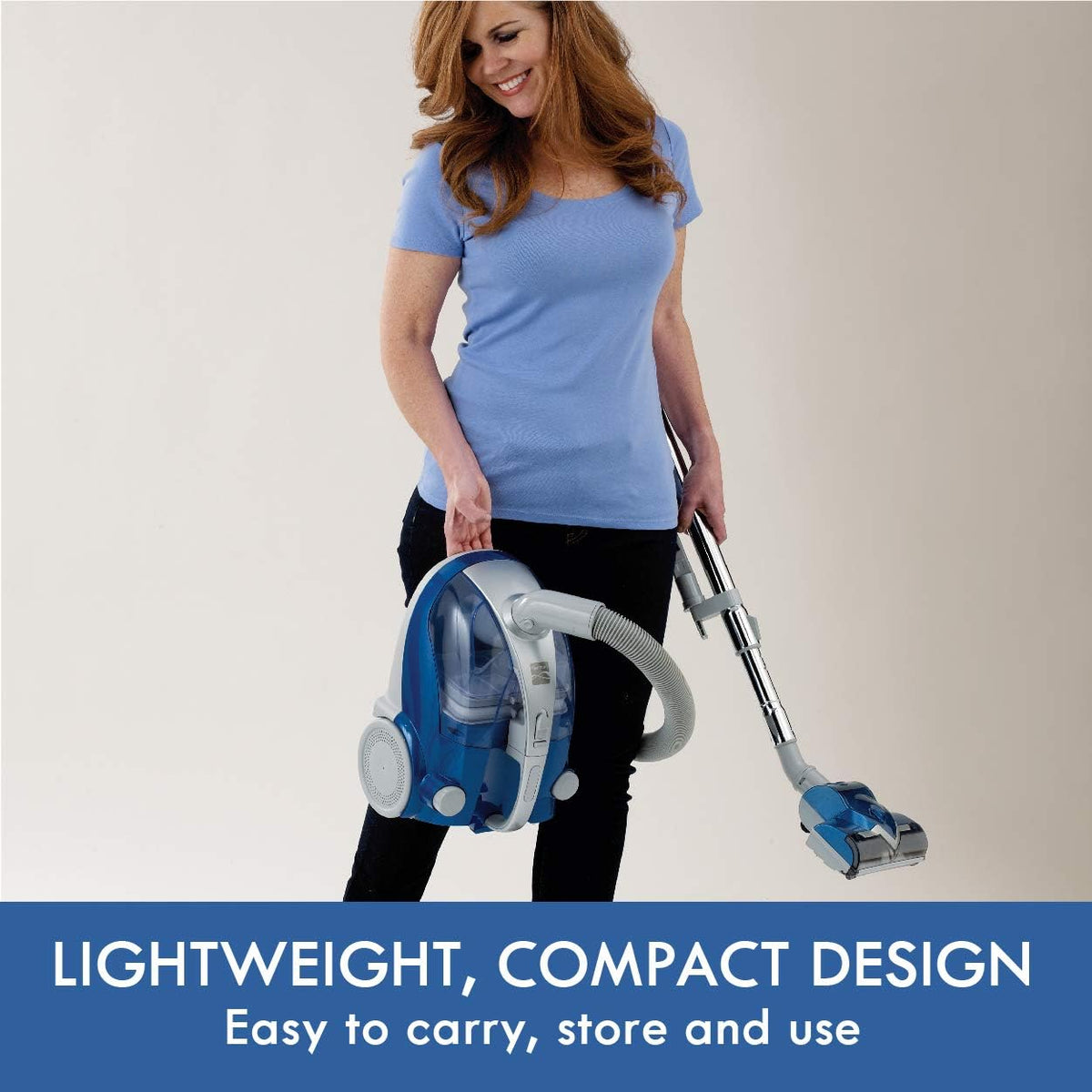 Blue Lightweight Bagless Compact HEPA Canister Vacuum with Pet Turbine Brush Q3005