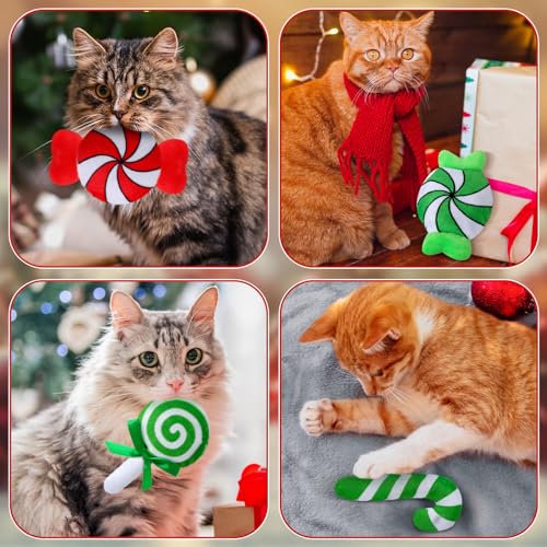 6 Pcs Catnip Cat Toys Peppermint Candy Cane Cat Chew Toy Soft Interactive Kitten Teething Toys Cat Pillow E54823
