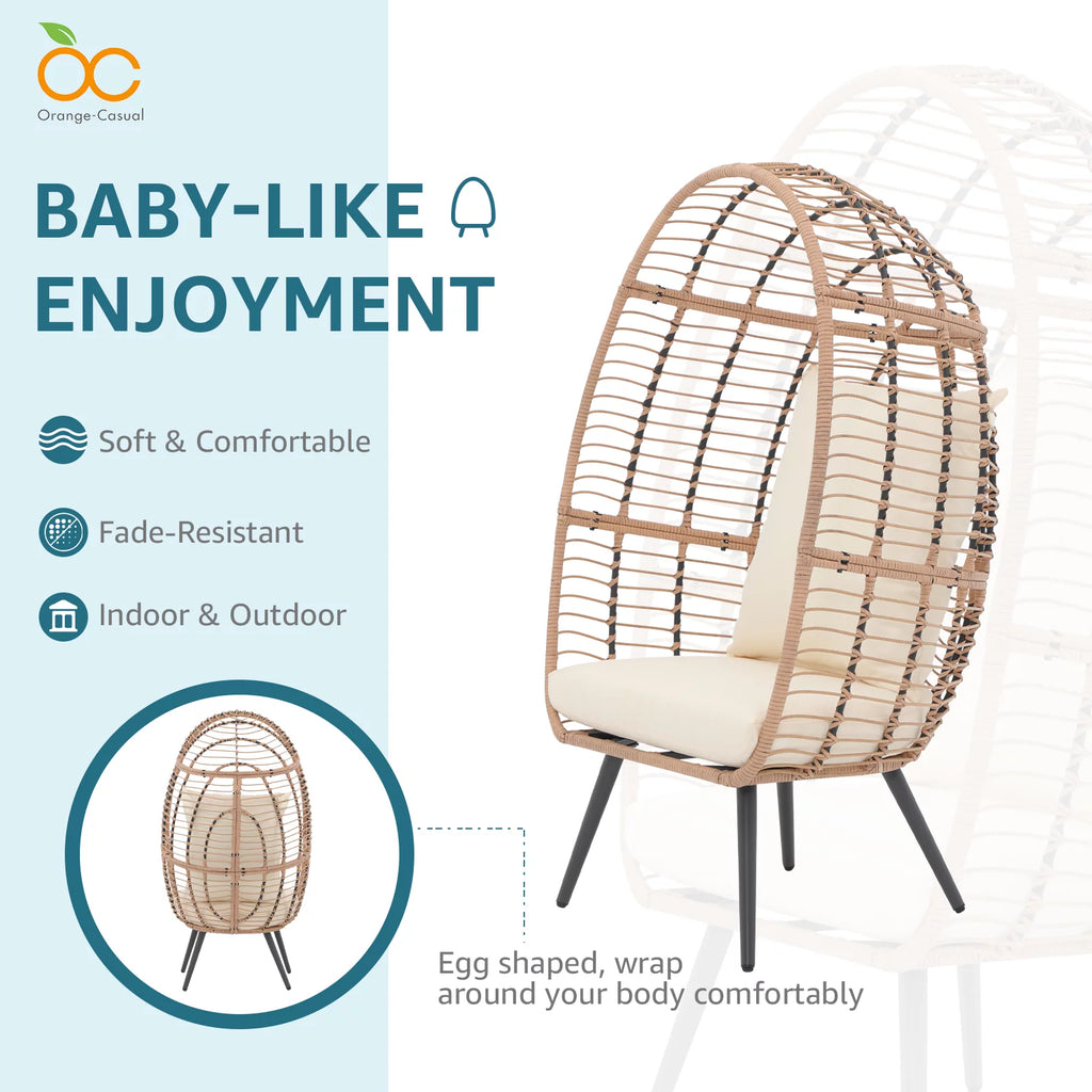 Wicker Egg Chair with Beige Cushion T812202