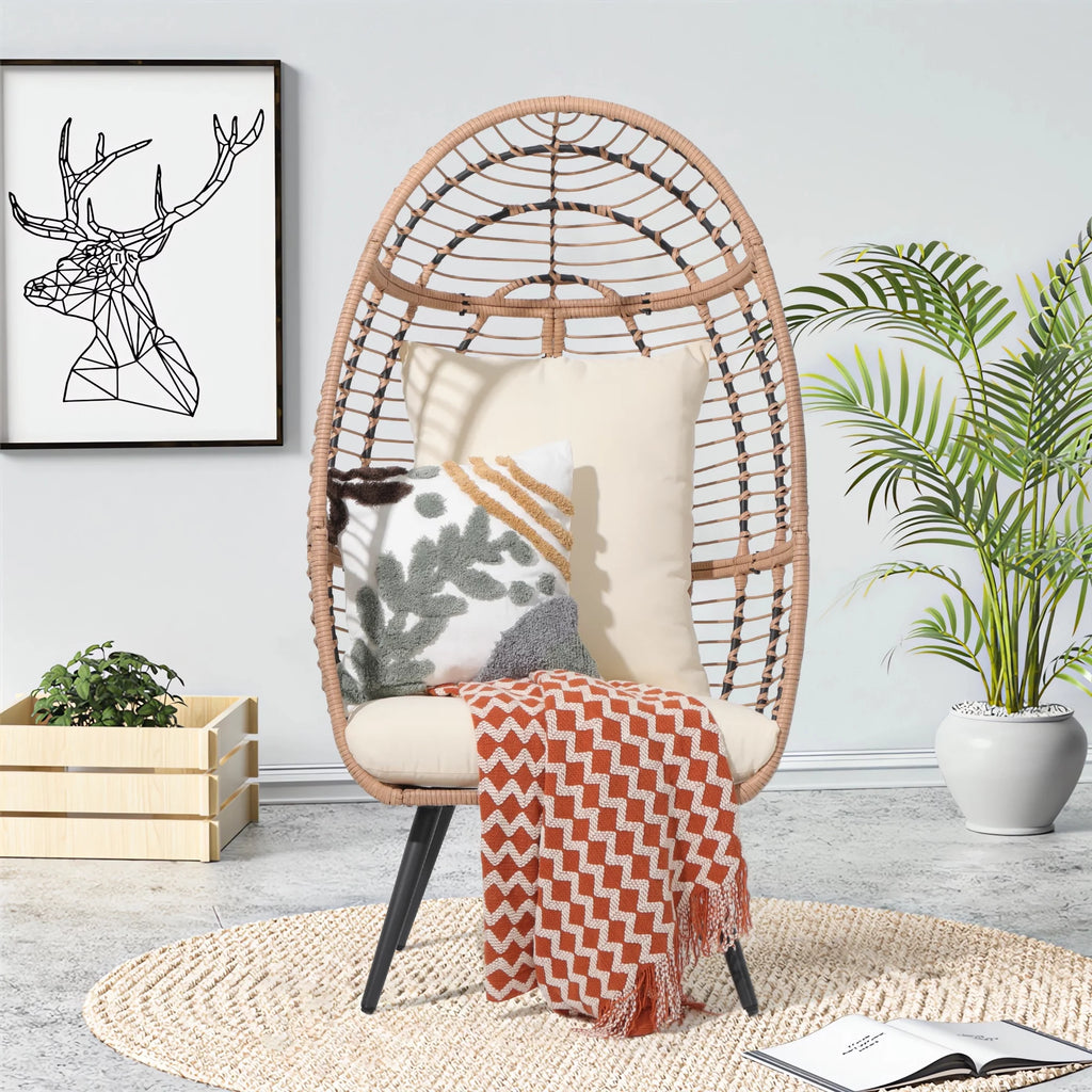 Wicker Egg Chair with Beige Cushion T812202
