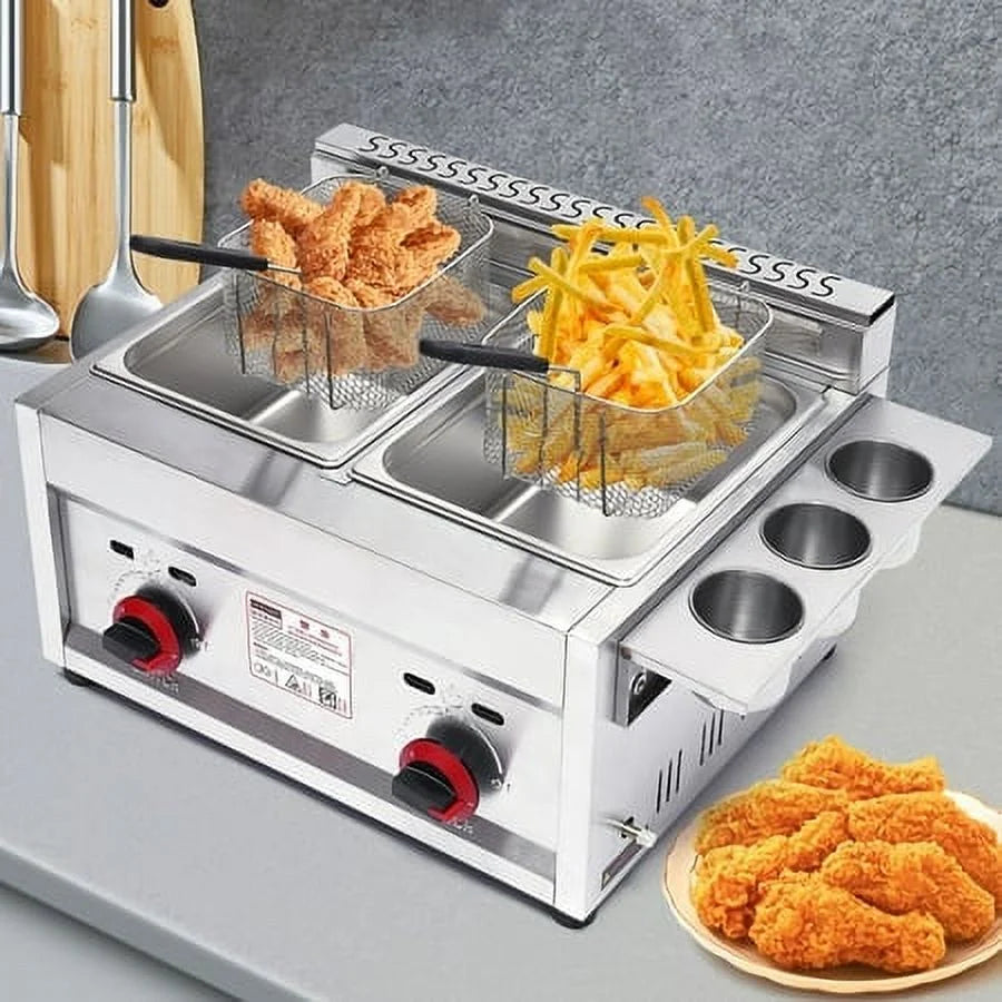 Commercial Countertop Gas Deep Fryer 2 Basket E3715