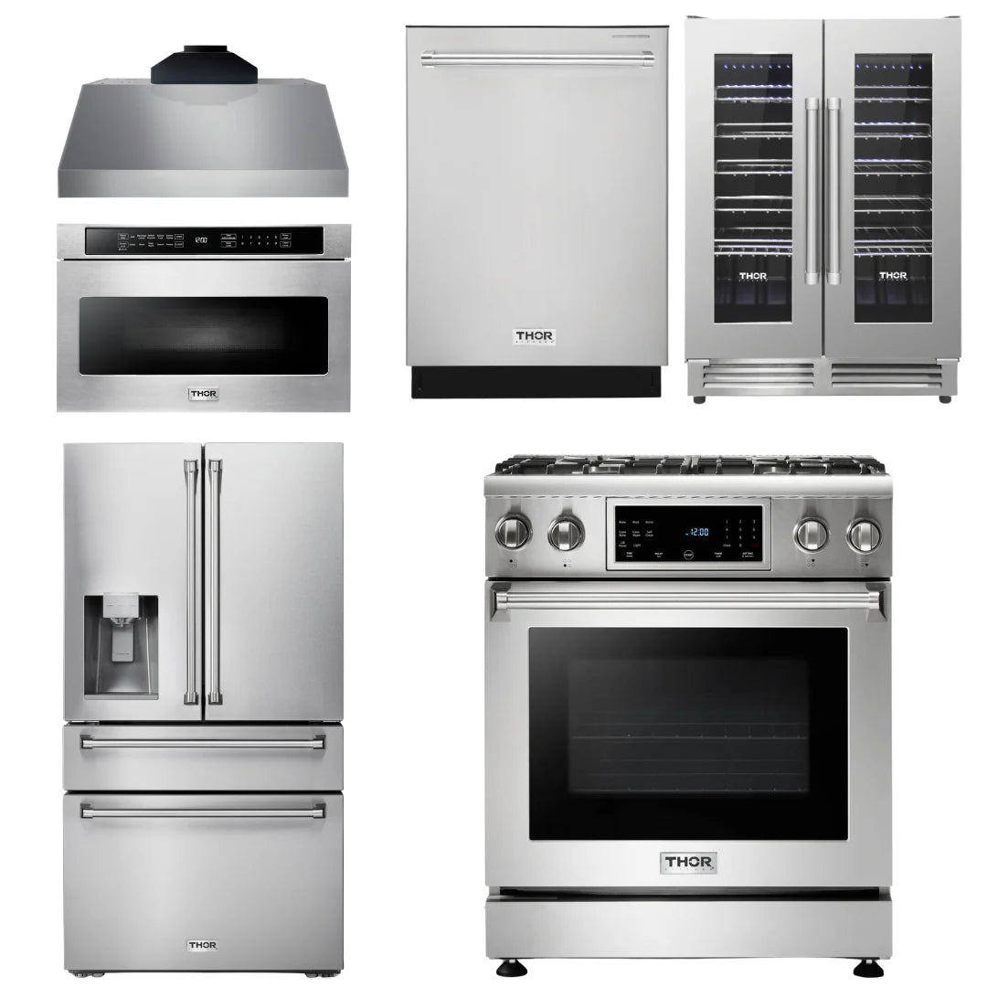 30 Propane Gas Range, Range Hood, Microwave, Refrigerator, Dishwasher, Wine Cooler S4640