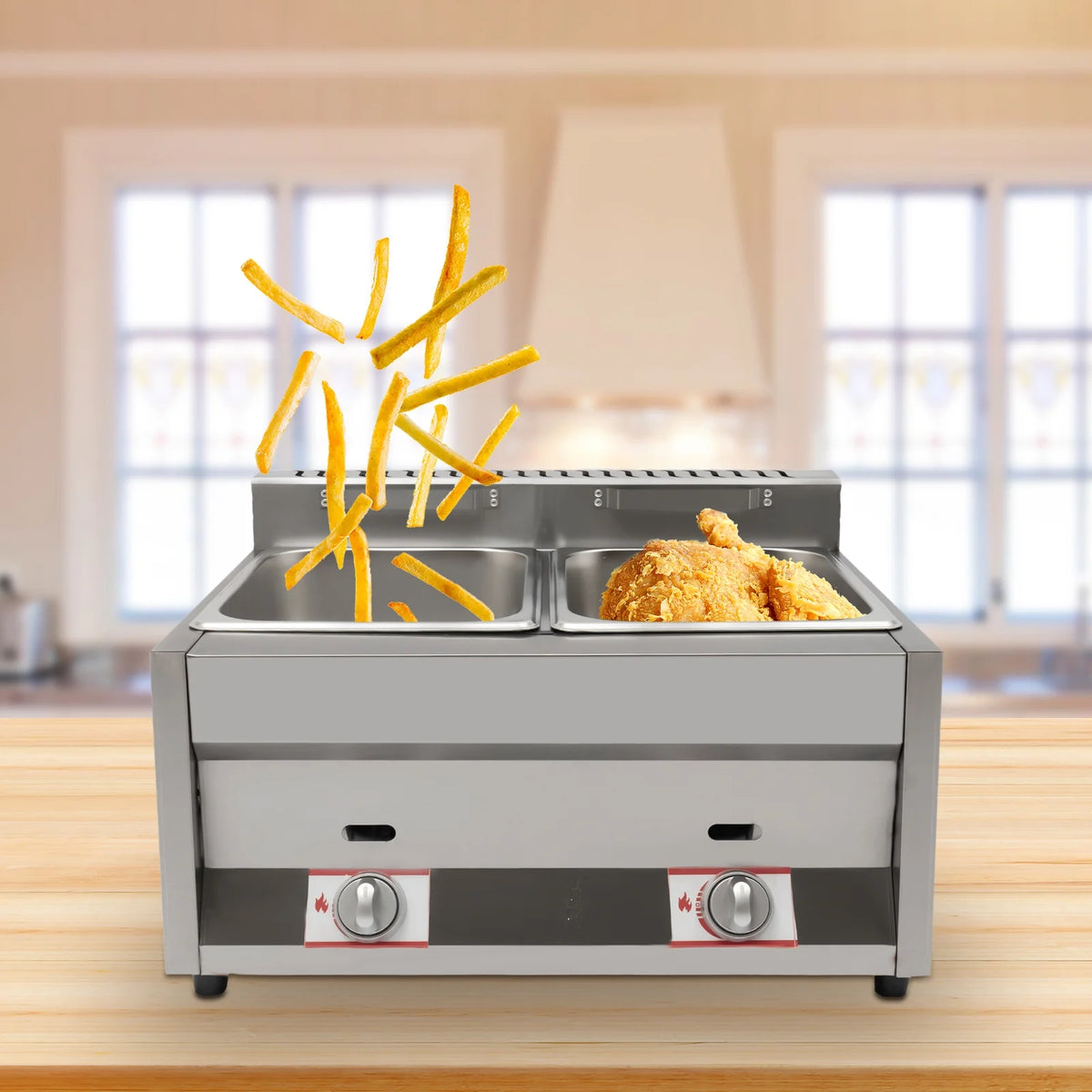 2 Burner Stainless Steel Gas Deep Fryer 12L Z9495