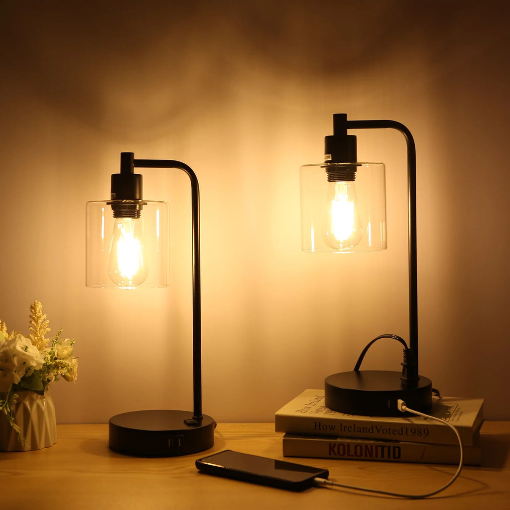 2-Pack Touch Control Table Lamp with USB Ports and AC Outlet M47589
