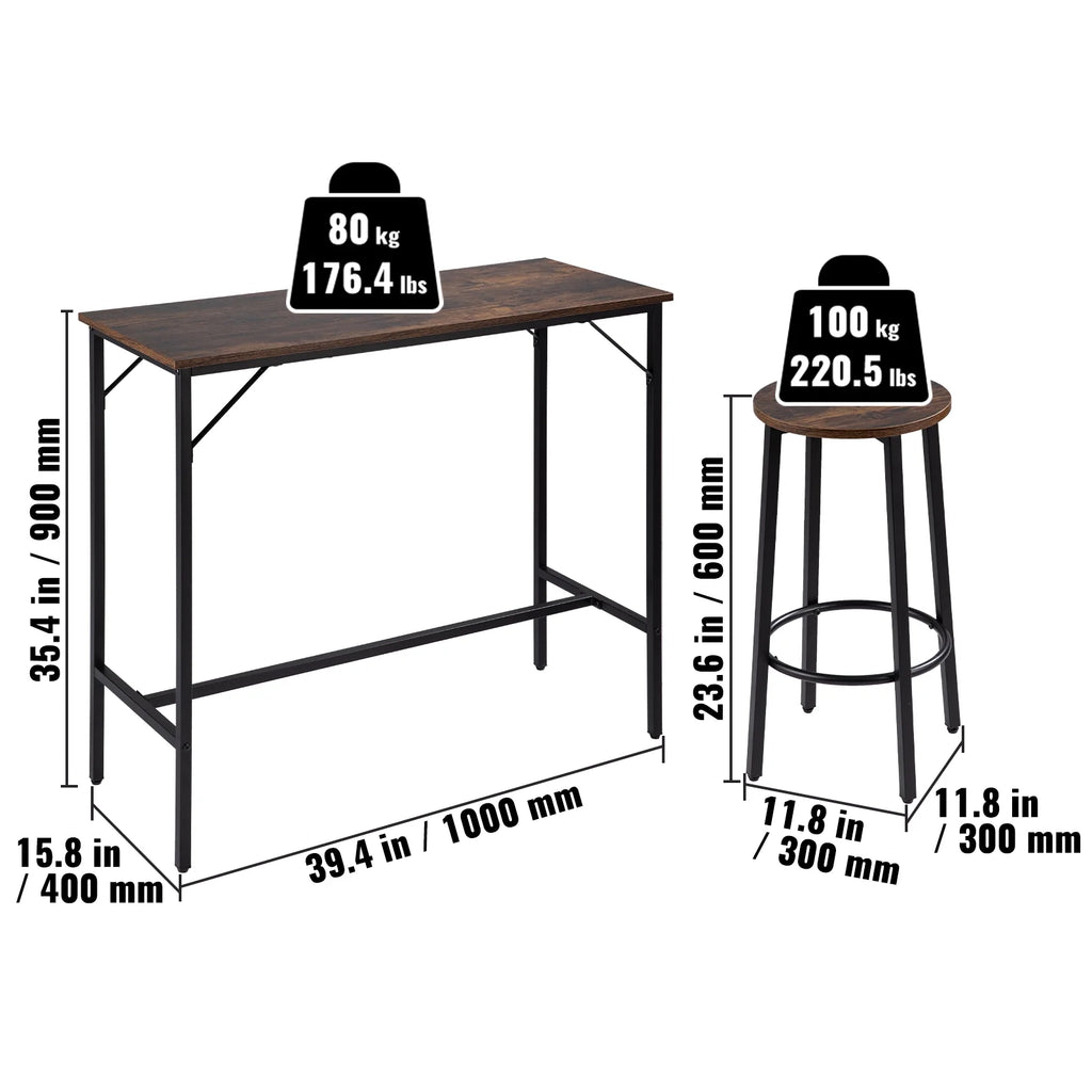 Rustic Brown 3 Piece Bar Table and Chairs Set P17076