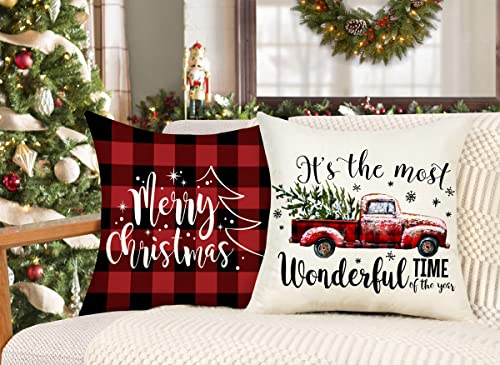 Buffalo Check 18x18 Set of 4 Red Black Throw Pillow Covers T13655